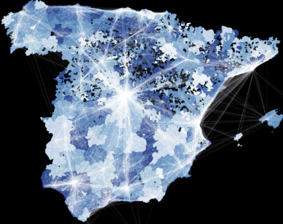 A blue graphic map of Spain