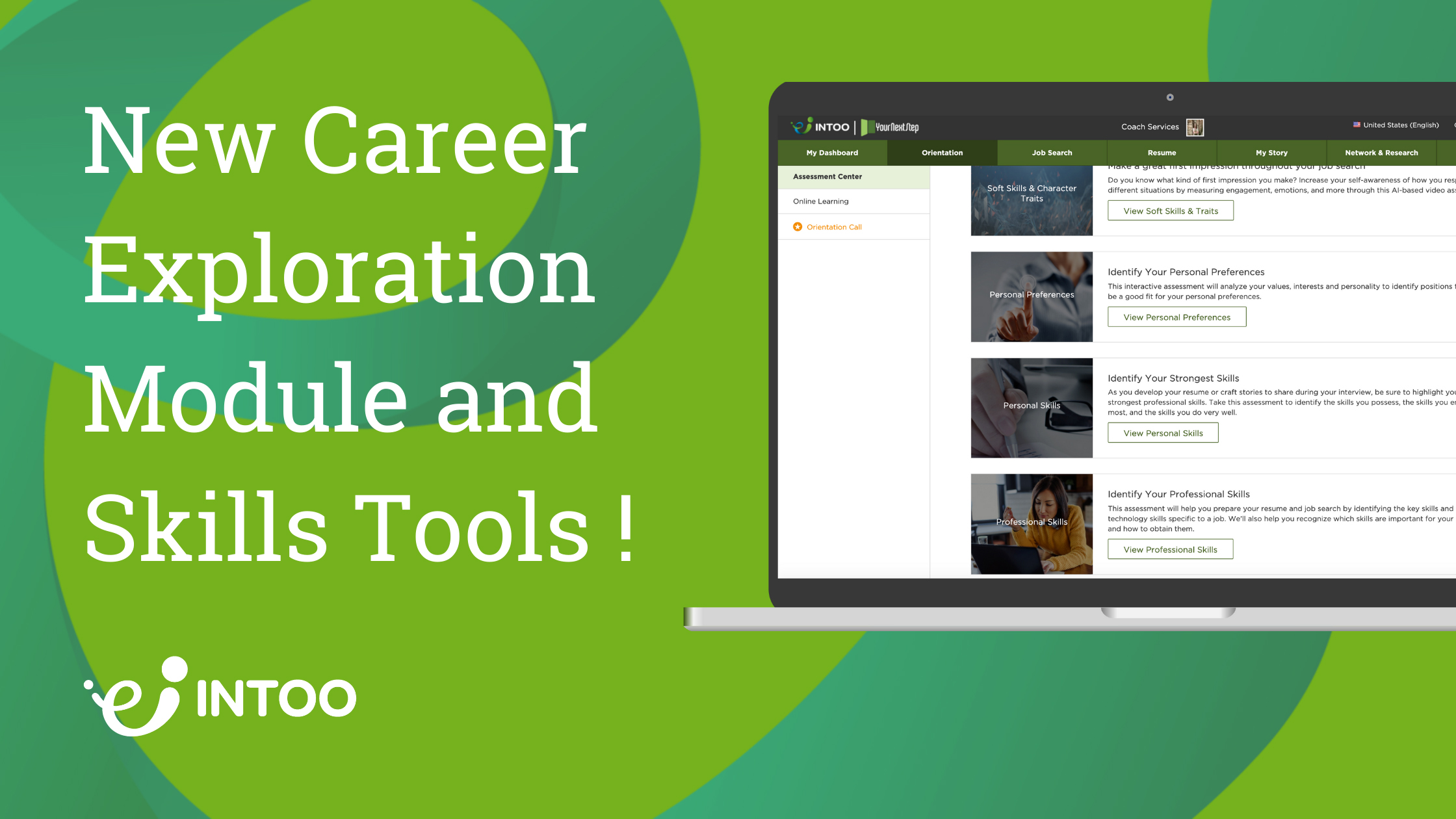 INTOO launches new career exploration module and skills tools, as shown in the platform screenshot