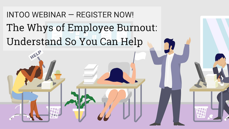 Illustration of a group of burnt out employees in an office.