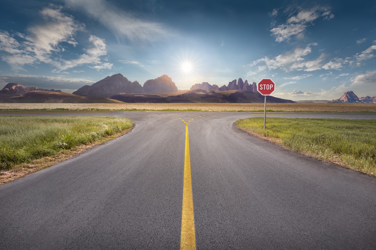 Crossroad with stop sign