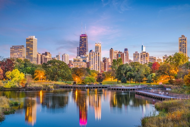 Chicago outplacement services represented by the Chicago skyline on a sunny day.