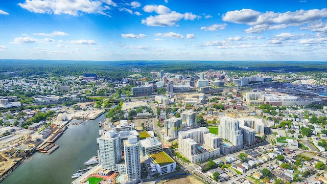 stamford-outplacement-services Aerial view of Stamford, CT, representing Stamford outplacement services