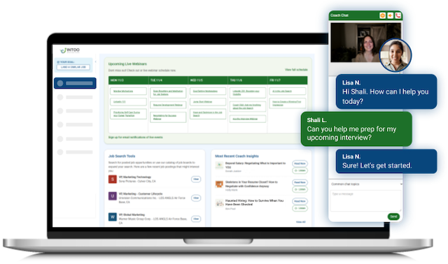 INTOO Outplacement Your Next Step platform with on-demand coaching video chat